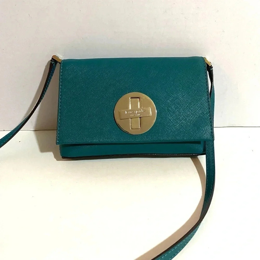Kate spade teal green saffiano leather crossbody handbag